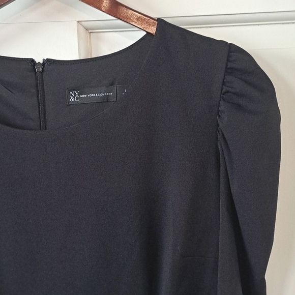 New York & Company Classic Shift Tailored Puff Sheeves Tea Length Stretch Dress - Picture 2 of 11